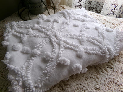 timeless white vintage chenille fabric, classic wedding ring & pop design, 18" x 24" piece of sewing, craft, quilt material