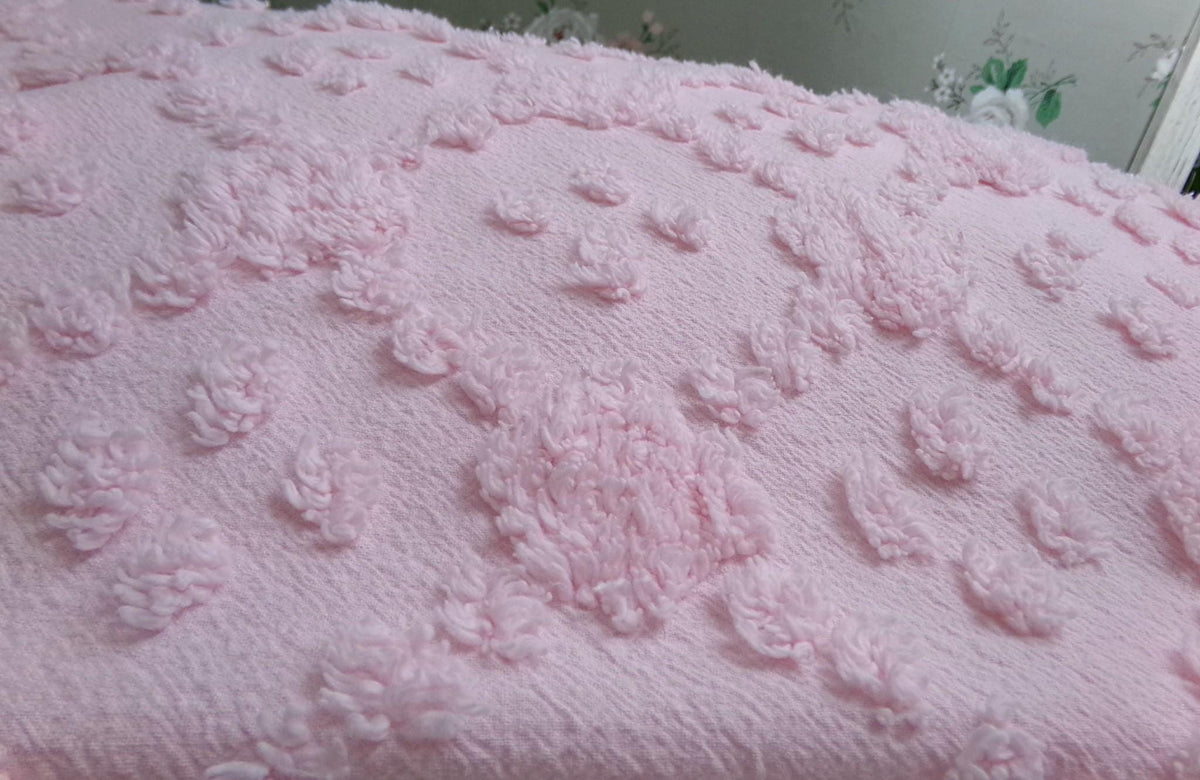 Soft Pink Vintage Style Chenille Fabric, Diamond Lattice Pops, 18x24" Piece