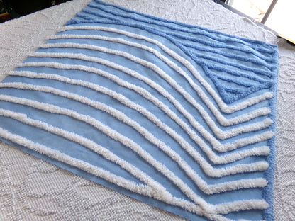 calm lake blue vintage chenille fabric, tranquil 18" x 21" piece of sewing material for quilting and crafts