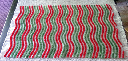 red & green ripple striped chenille fabric, festive vintage sewing material for Christmas stockings, holiday crafts, 15" x 28" inch piece