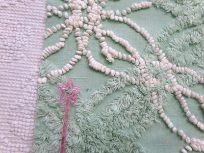 creamy jade green vintage chenille fabric: 17" x 25" piece w/ contrast spider rings for sewing, crafts