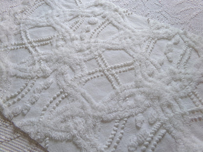 elegant white eternity links vintage chenille fabric, 12" x 18" piece of cotton sewing material for crafts, quilts, pillows