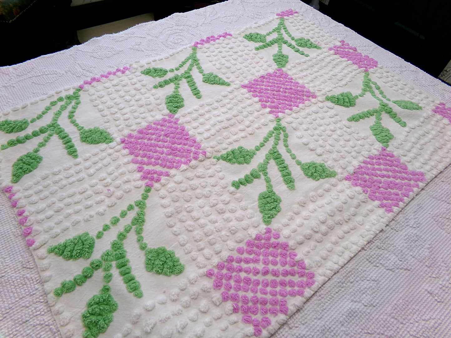 Vintage Chenille Fabric Botanical Leaf Pattern Craft Quilting Sewing Piece 19" x 27"