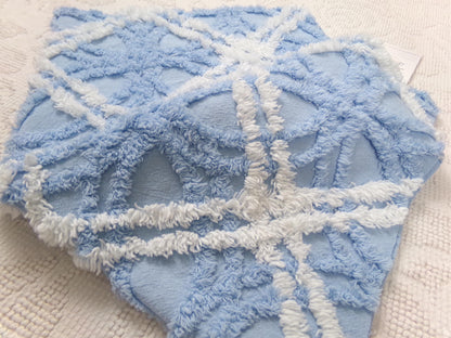 Vintage Chenille Fabric Baby Blue White Geometric Tufted Cottage Coastal Chic, 18" x 22"