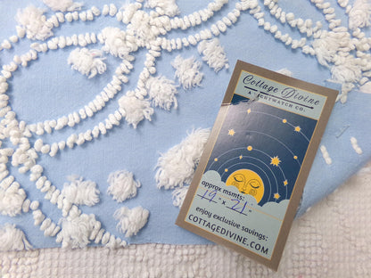 shabby beach chic vintage chenille fabric, 19" x 21" piece w/ snow white pops & links on sky blue cotton