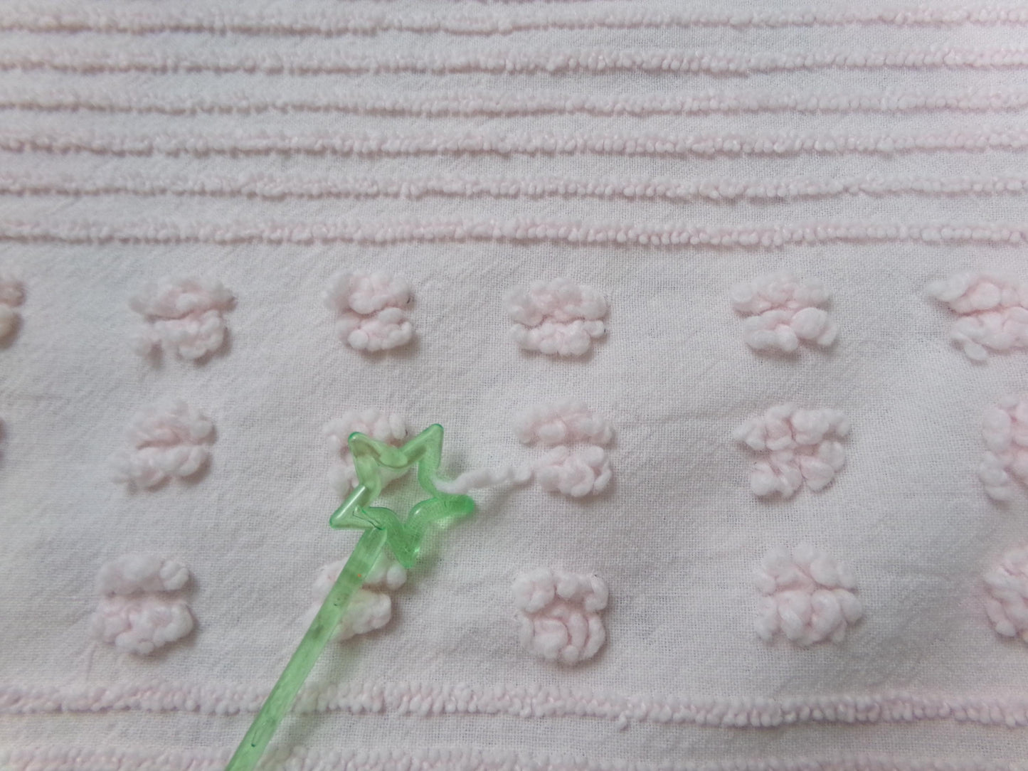 Pastel Pink Vintage Chenille Fabric Simple Dot Stripes Sewing Material 28" x 21"