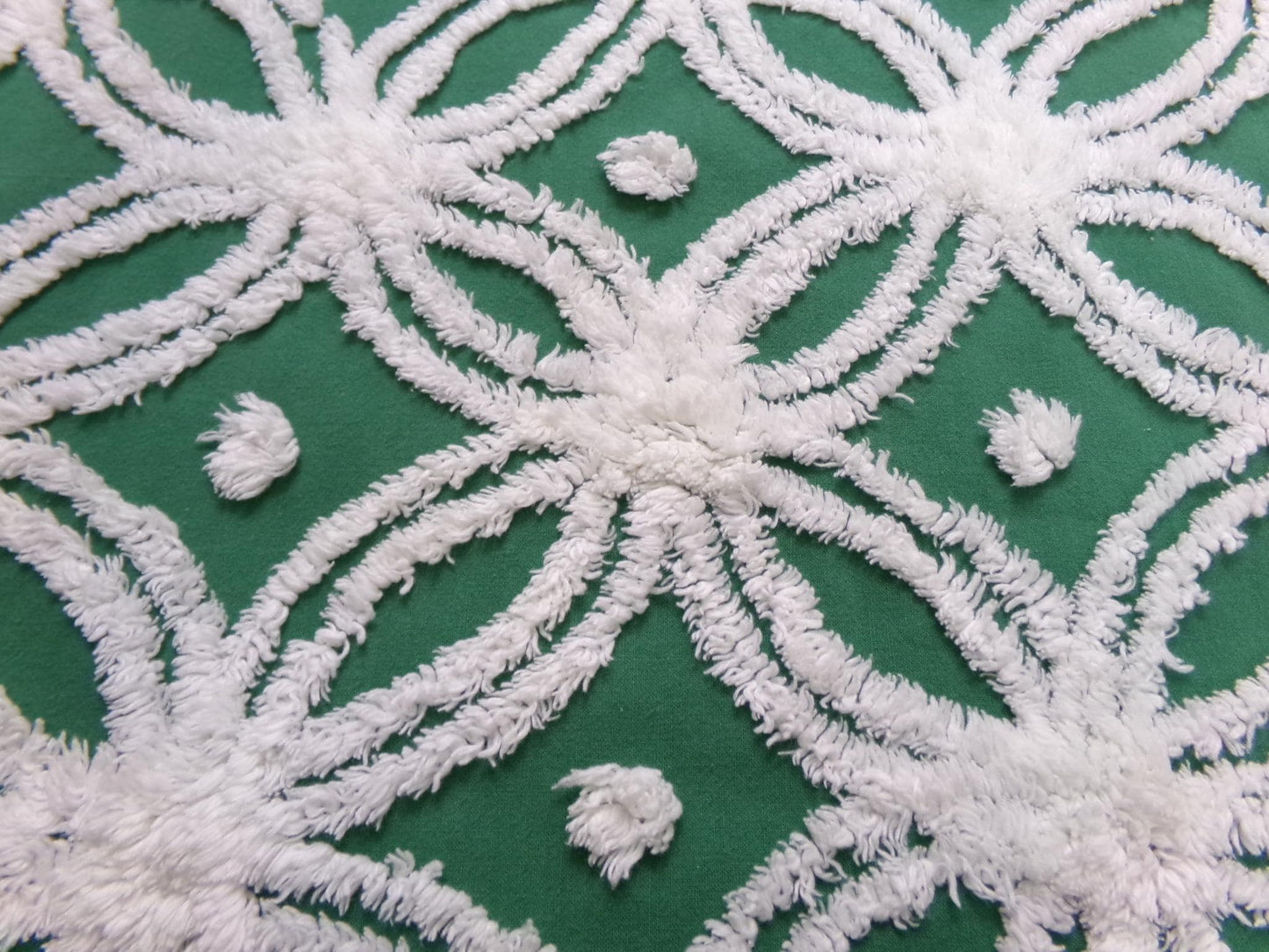 Evergreen Vintage Chenille Fabric, White Wedding Rings & Dots, 20x27" Piece