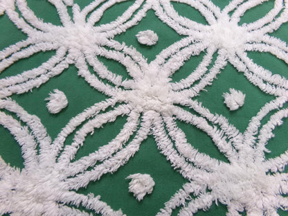 Evergreen Vintage Chenille Fabric, White Wedding Rings & Dots, 20x27" Piece