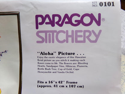 Hawaii ALOHA Crewel Embroidery Kit Vintage Paragon Stitchery 0101 Large Tropical Floral Wall Hanging