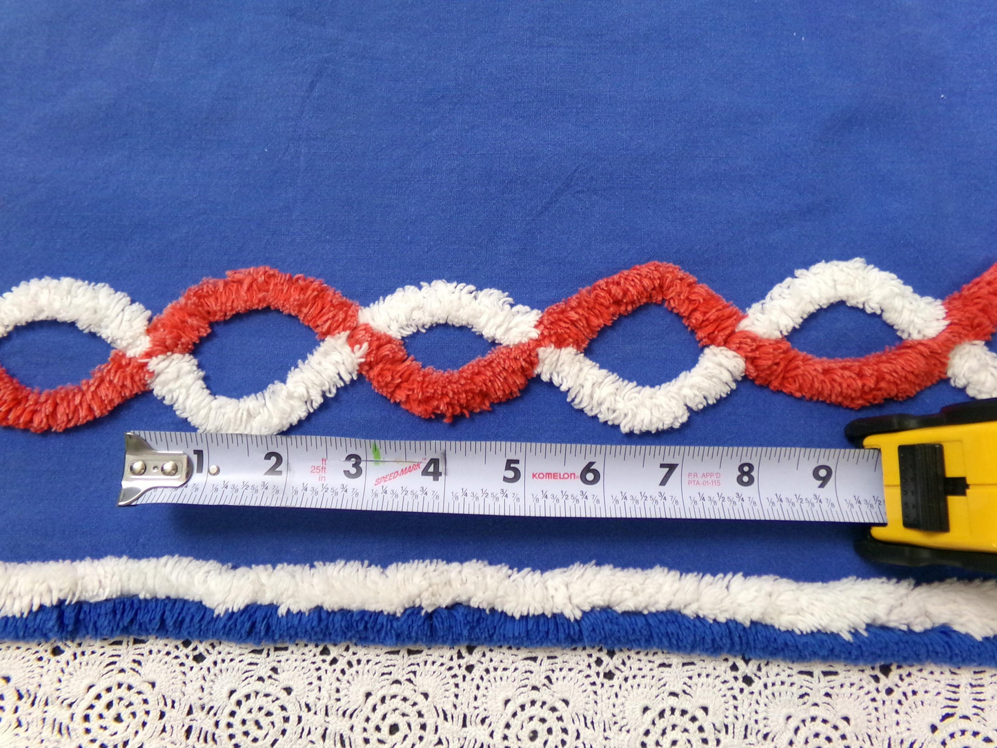 Nautical Rope Vintage Chenille Fabric, Red White & Blue 13" x 28" piece