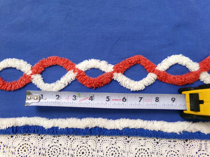 Nautical Rope Vintage Chenille Fabric, Red White & Blue 13" x 28" piece