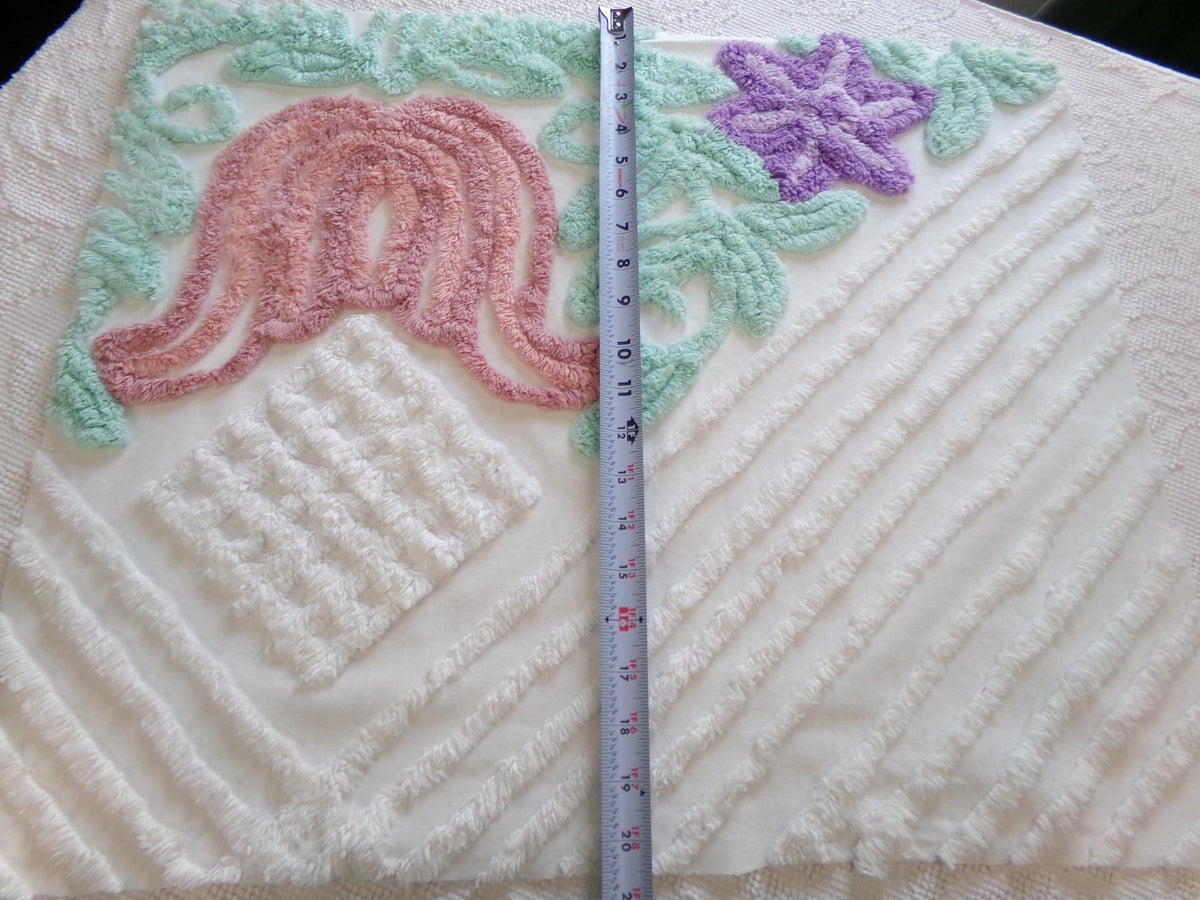 Pink Tulip Vintage Chenille Fabric, Cottage Style 23x20" Craft Textile