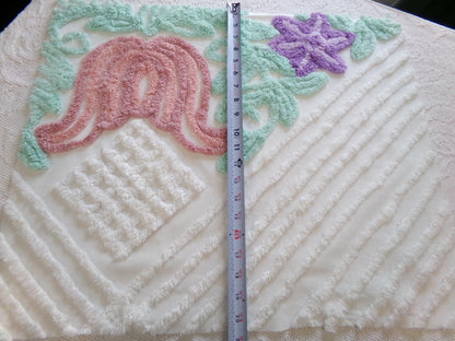 Pink Tulip Vintage Chenille Fabric, Cottage Style 23x20" Craft Textile
