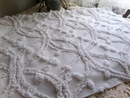 timeless white vintage chenille fabric, classic wedding ring & pop design, 18" x 24" piece of sewing, craft, quilt material