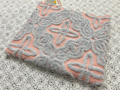Starry Blue Pink Vintage Chenille Fabric, Plush Celestial Design 20x24" Pc
