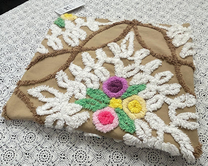 Sculpted Vintage Chenille Fabric 27x24" Piece Chocolate Brown & White