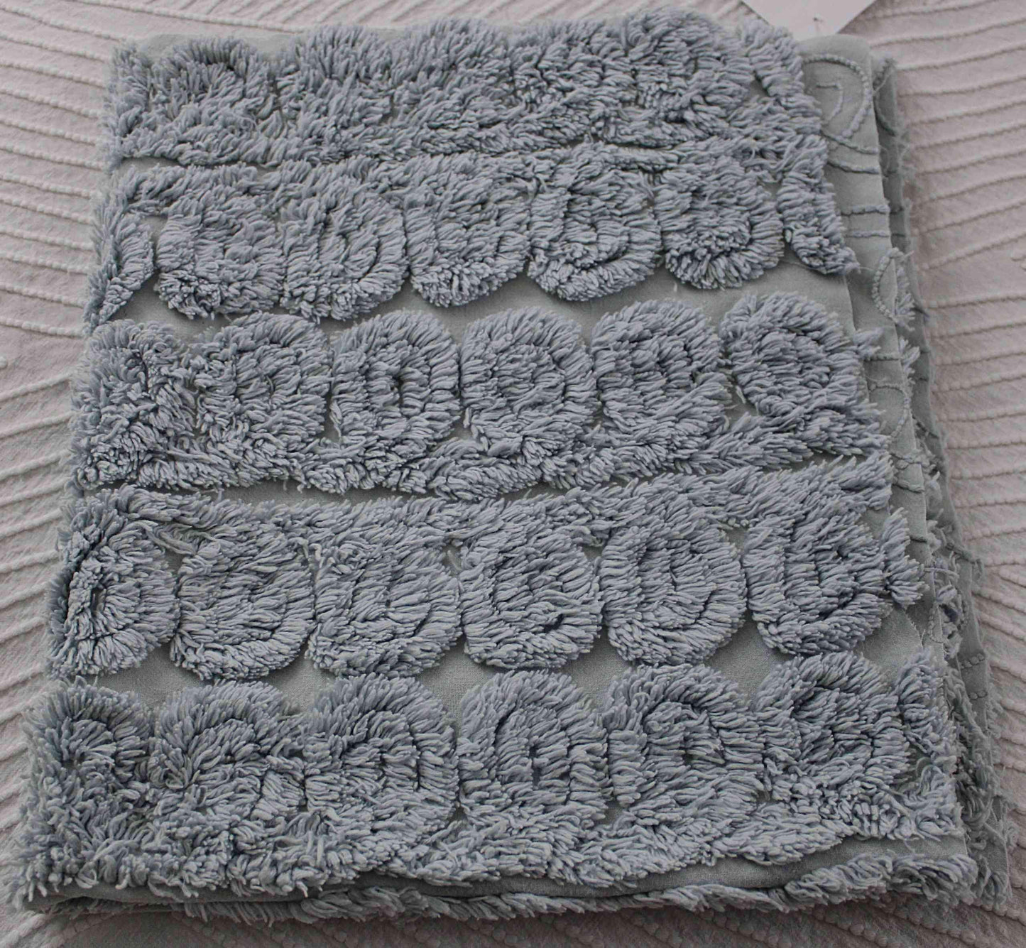 Stardust Blue Vintage Chenille Fabric 22 x 25" Plush Curlicues Quilt Material
