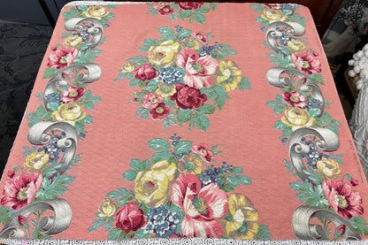 Cabbage Rose Vintage Barkcloth Fabric, Mauve Pink 28x33" Quilt & Craft Panel