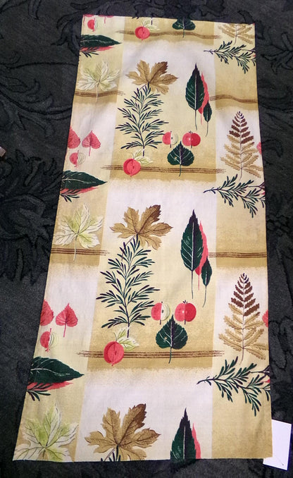Vintage 1950s Barkcloth Fabric, Rustic Boho Shadow Autumn Leaves, Apples & Pine, 20"x46"