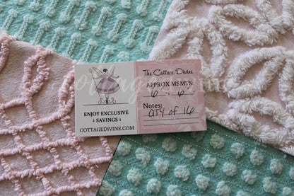 pink & aqua chenille fabric squares, set of quilt blocks cut from vintage chenille bedspreads, set of 16, 6" x 6" each for sewing, crafts