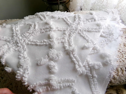 Classic White Vintage Chenille Fabric, Wedding Ring Pops Sewing & Quilt Material 20" x 25