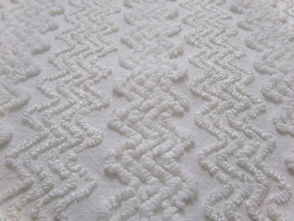 Heavenly White Vintage Chenille Bedspread Fabric, Textured Zig Zag Quilt Material, 18" x 24"
