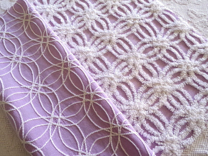 Vintage Lilac Chenille Fabric, White Spider Tufted Pattern, 18" x 24" Piece