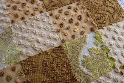 Chenille & Velvet Quilt Squares Set, "Hippie Mama", from Vintage Bedspread Fabric, 16 Blocks, 6" x 6" inches each, Earthtones