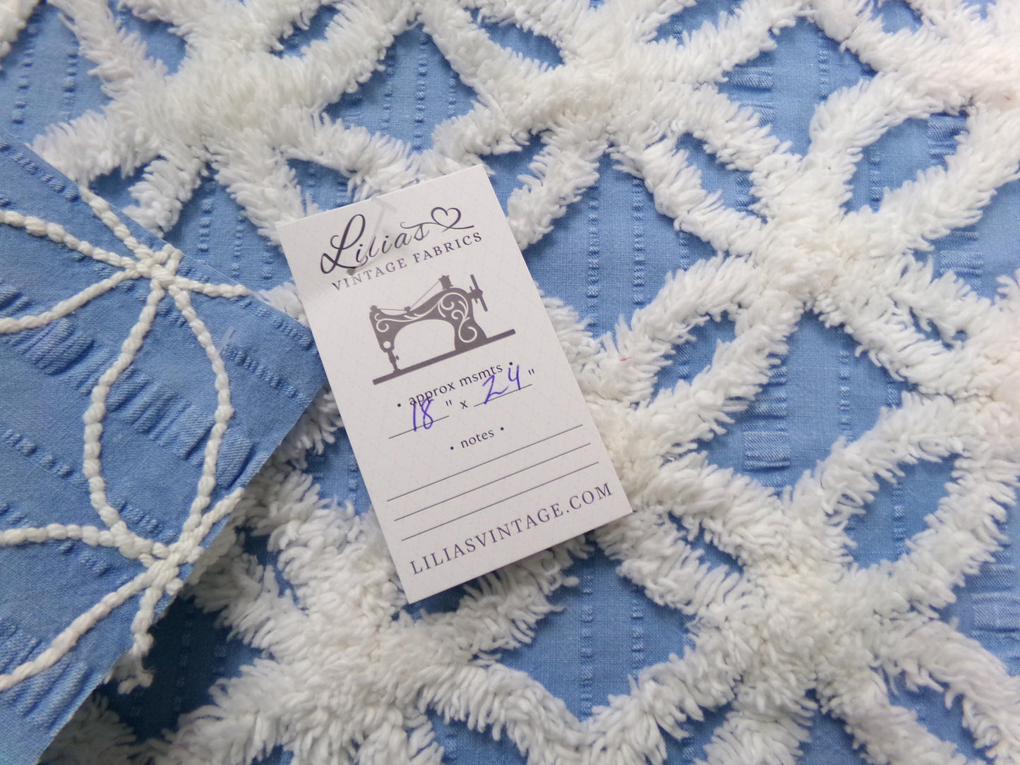 Vintage Blue & White Chenille Fabric, Snowflakes in the Sky, Quilt Material 18" x 24" Piece