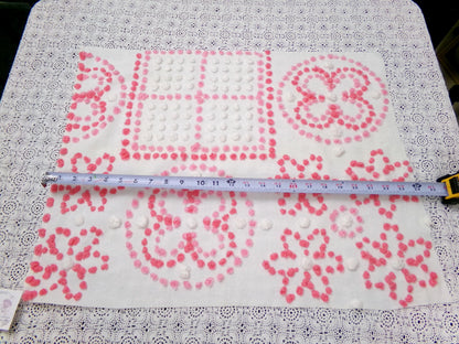 Vintage Pink White Chenille Fabric 4-Block Geometric Floral Sampler 18" x 23" Panel