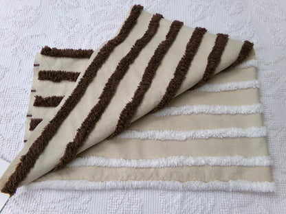 split road vintage chenille fabric, tufted contrast design, 17" x 27" unique piece of quilt material