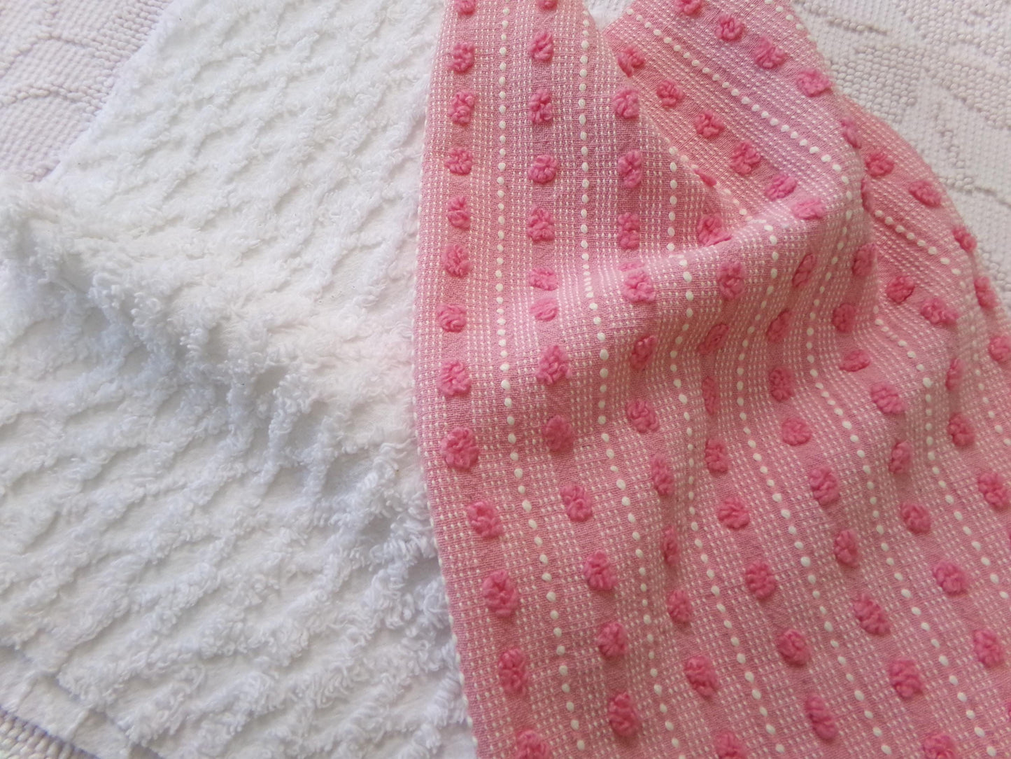 Vintage Chenille Fabric Bundle in Pink Dot & White Lattice, 2 Pieces 12" x 18" each | Quick Stash Builder for Fiber Arts, Quilting