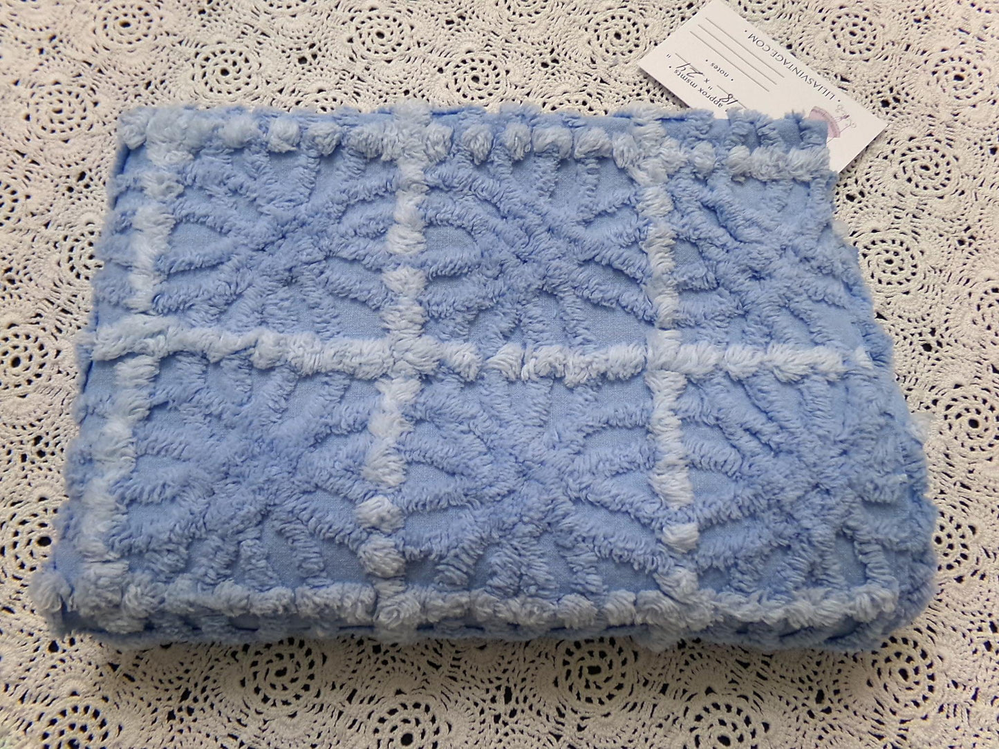 Celestial Blue Vintage Chenille Fabric, Star Tufts, 18x24" Piece