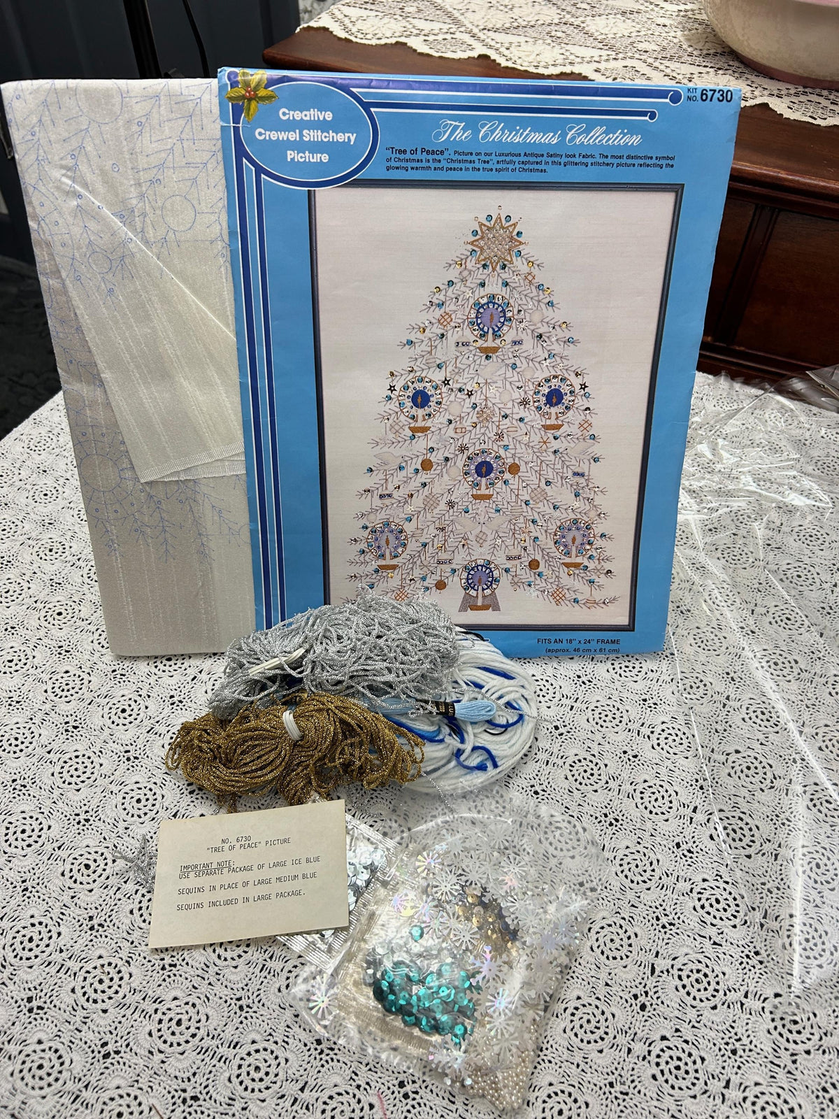 TREE of PEACE Vintage Crewel Embroidery Kit Paragon 6730 Christmas Wall Art June McClean