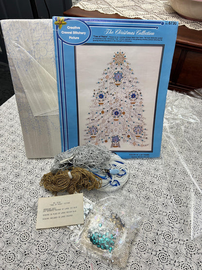TREE of PEACE Vintage Crewel Embroidery Kit Paragon 6730 Christmas Wall Art June McClean
