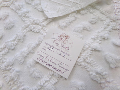 White Vintage Chenille Fabric: Tumbling Block Pops Geometric Design, 20" x 24" Piece Sewing & Quilt Material