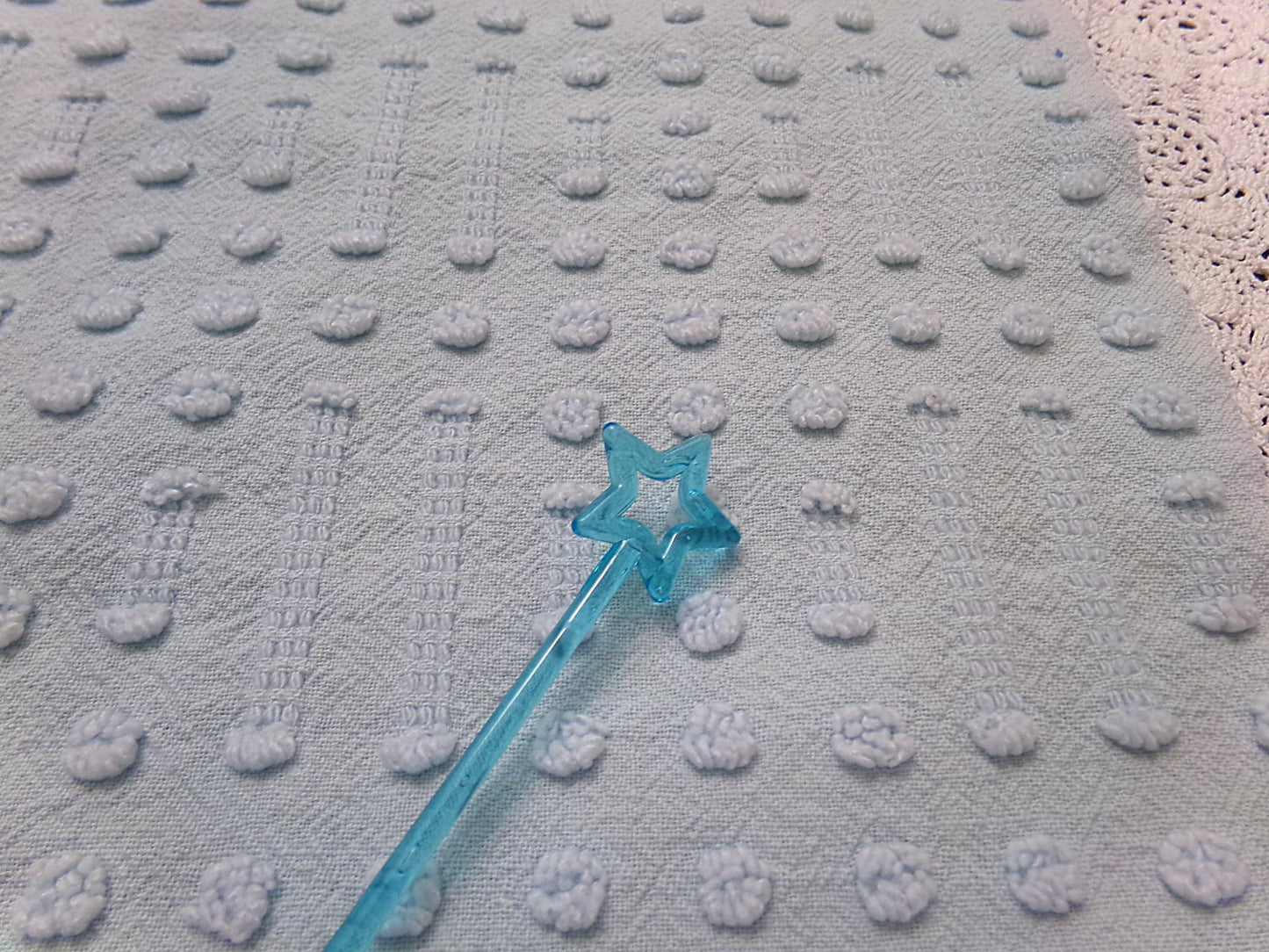 Light Blue Vintage Chenille Fabric, Polka Dot & Dash Design, 18x24" Piece