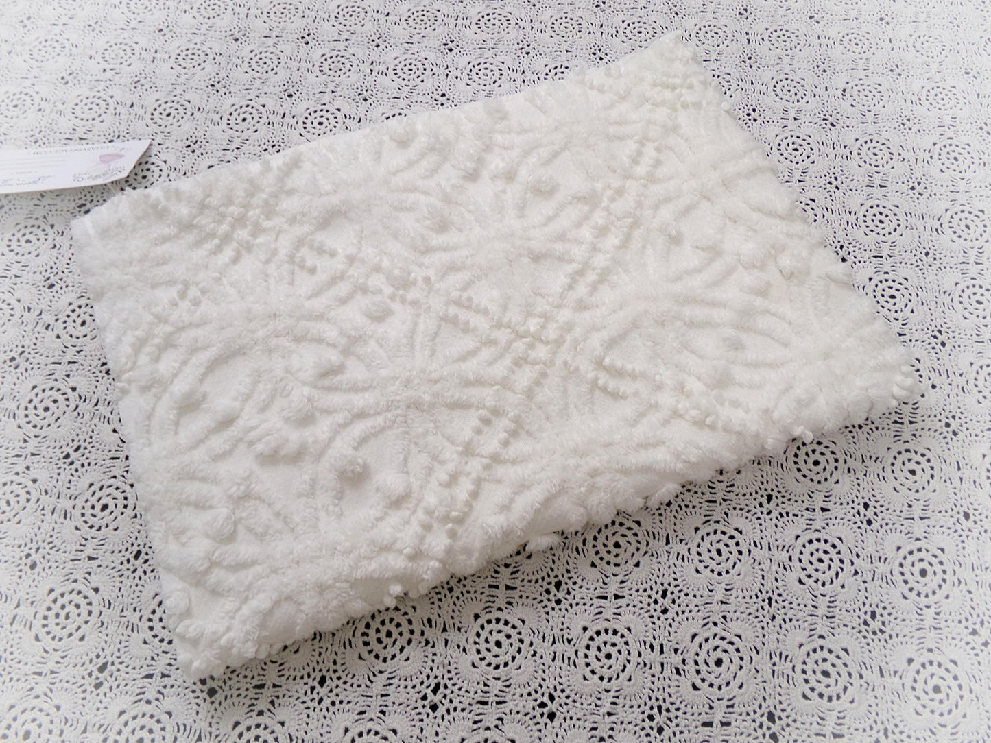 Vintage White Chenille Fabric Piece Pearl Pops 18 x 24" Quilt Craft Sewing Material
