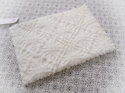Vintage White Chenille Fabric Piece Pearl Pops 18 x 24" Quilt Craft Sewing Material