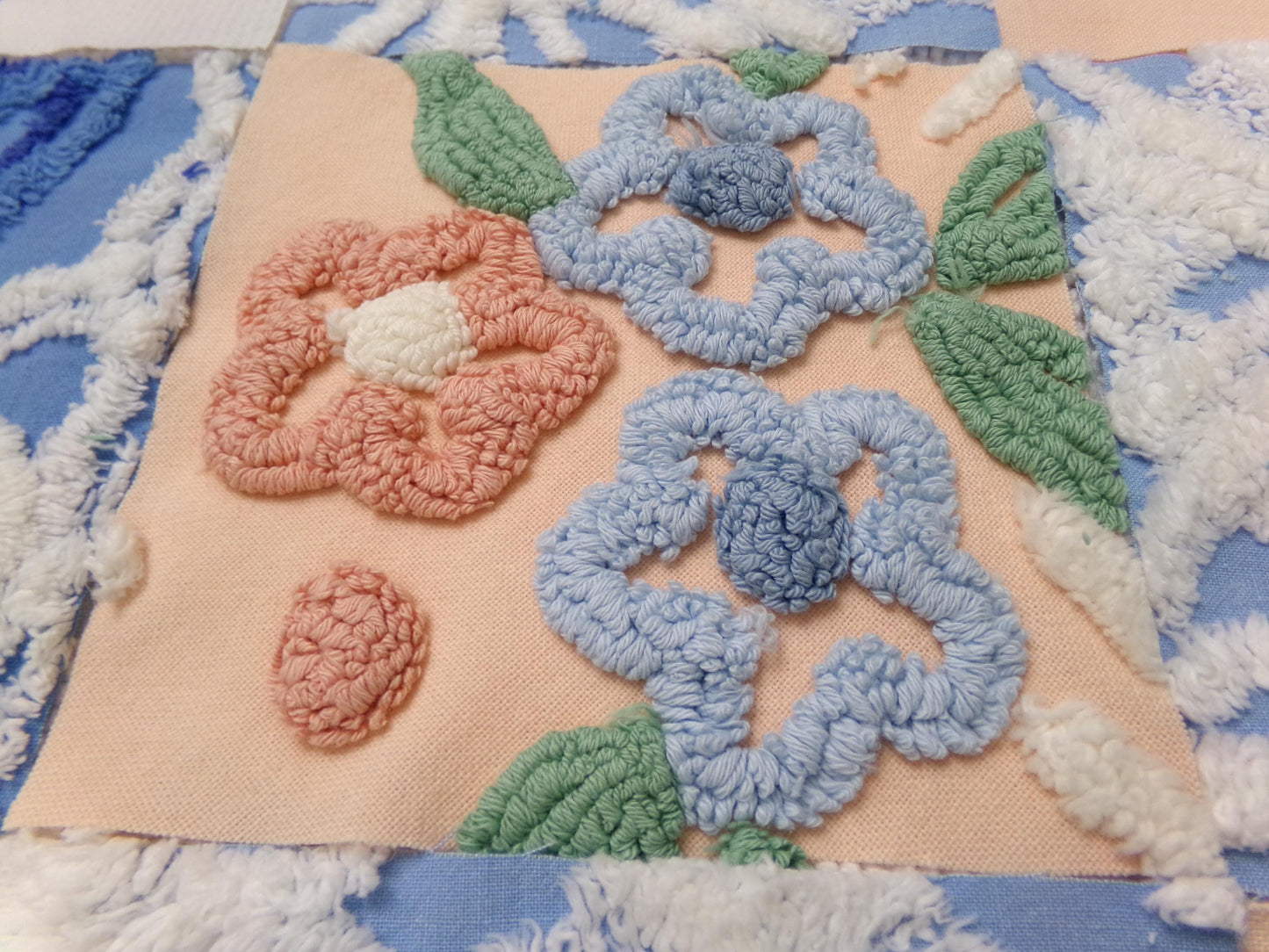 Summer Floral Vintage Chenille Fabric Squares Set, 16 Quilt Blocks, 6" x 6" inches each, for Quilting, Sewing, DIY Pillows