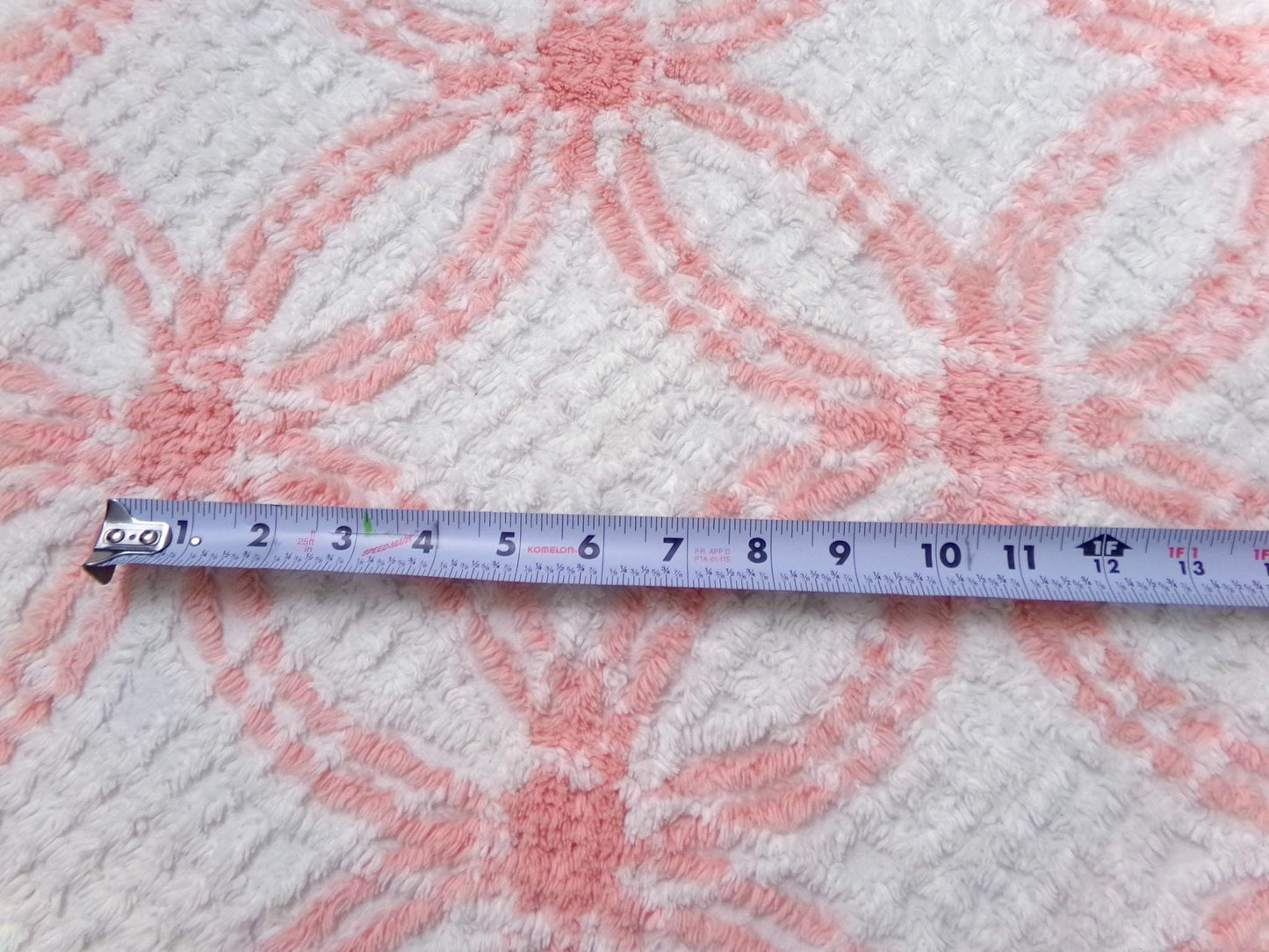summer peach vintage chenille bedspread fabric white geometric quilt material 20x25"