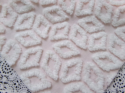 Whisper Pink & White Vintage Chenille Fabric Piece 18x24" Wedge Snowflakes