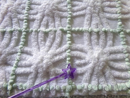Vintage Chenille Fabric, Mint Green Pearl Pops White Spider Rings, 18x25"
