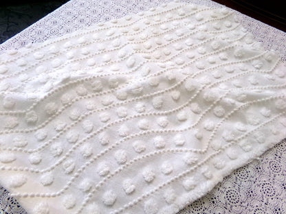 Creamy Pearl Pops Vintage Chenille Bedspread Fabric 17.5x27" Piece Quilt Material