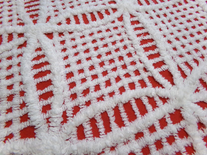 red & white vintage chenille fabric, geometric design 20" x 24" piece quilt material