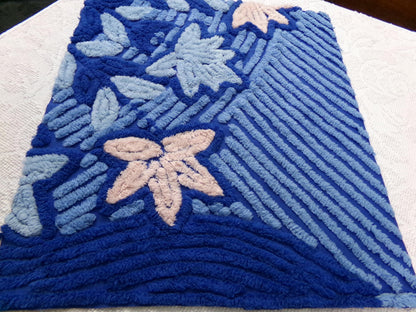 mystical blue vintage chenille bedspread fabric, plush lux star lily florals, 18" x 22" piece