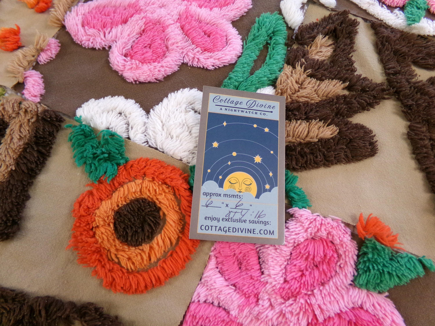 fall fairy vintage chenille fabric squares, set of 16 hippie boho 6" blocks for arts & crafts, sewing