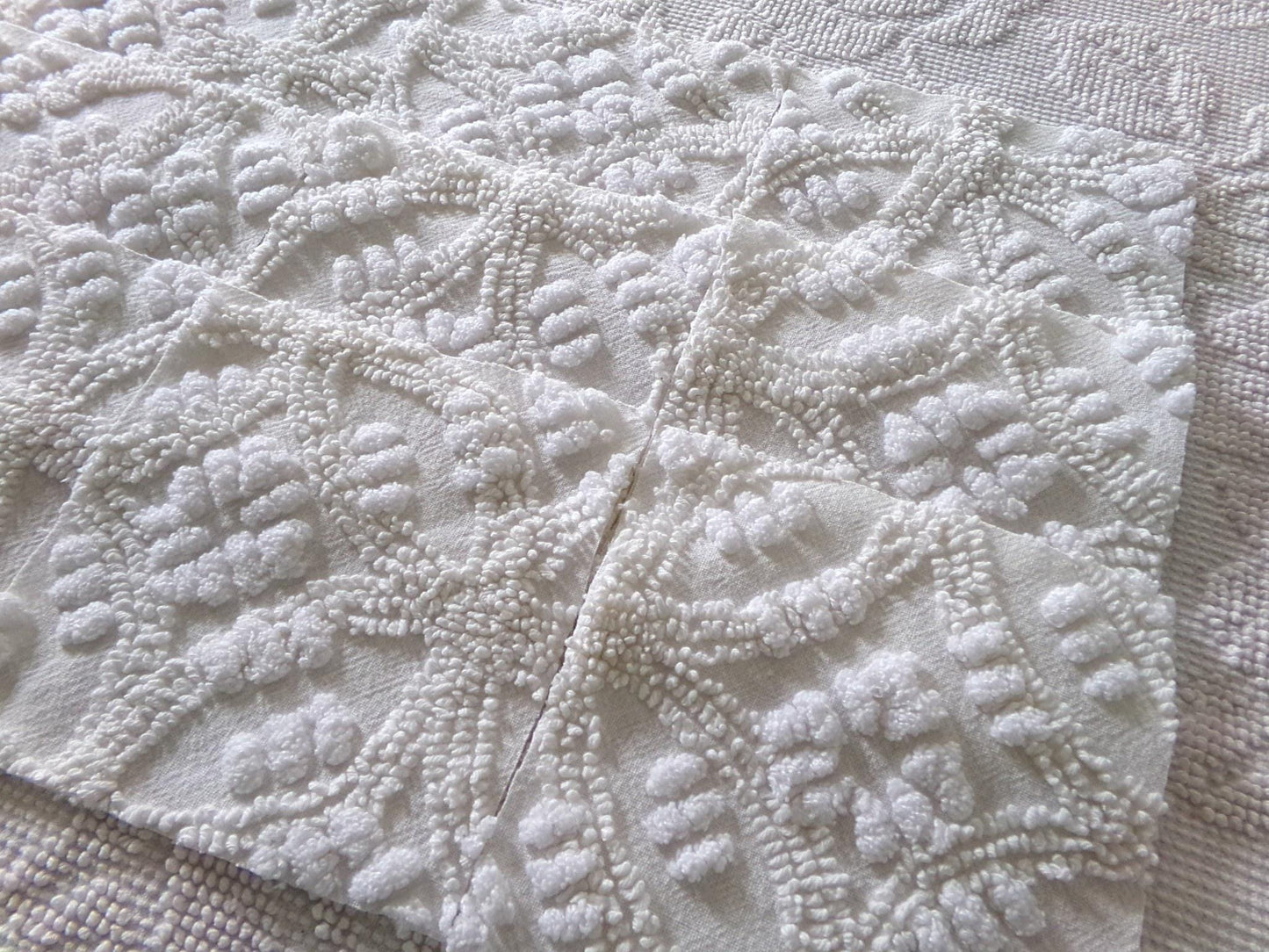 heirloom quality chenille fabric squares, set of 12 vintage 6" quilt blocks in elegant antique cream tufted geometric design