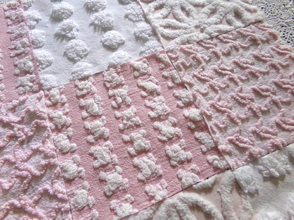 Whispertone Pink Quilt Squares Set from Vintage Chenille Bedspread Fabric, 16 Blocks, 6" x 6" inch