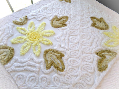 shabby sunflower vintage chenille fabric, 25" x 20" cut piece of quilt material for crafts, sewing